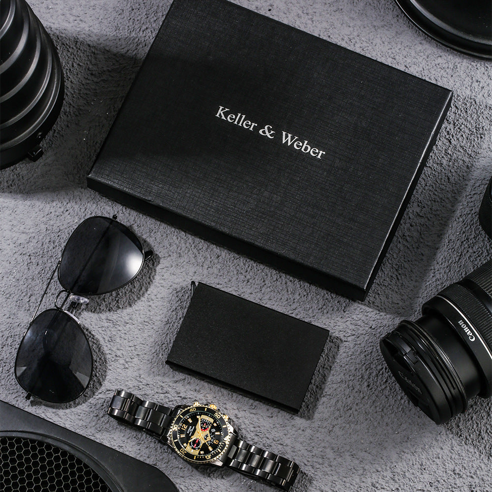 Reloj de cuarzo+Gafas de sol de regalo,tarjetero para hombre