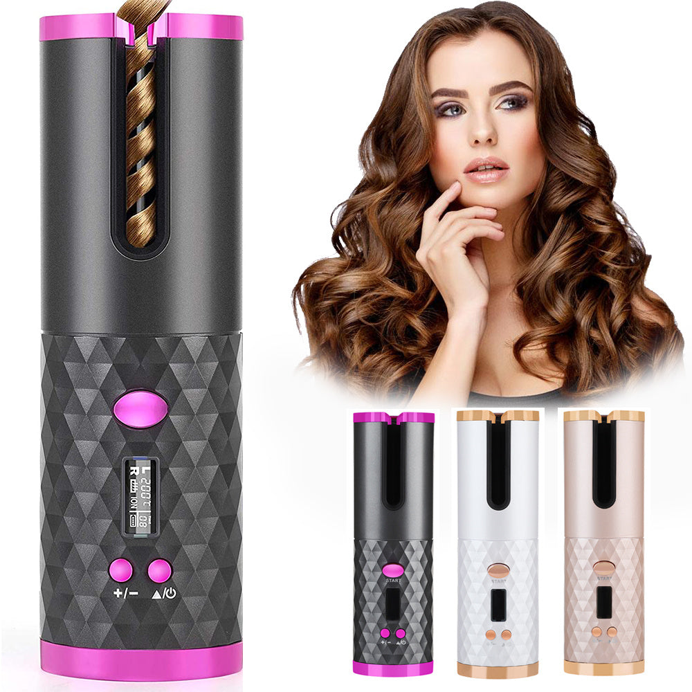 Rizador de pelo automático recargable para mujer, rizador de pelo portátil, pantalla LCD, rizador giratorio de onda rizadRizador de pelo automático recargable para mujer, rizador de pelo portátil, pantalla LCD, rizador giratorio de onda rizado de cerámica