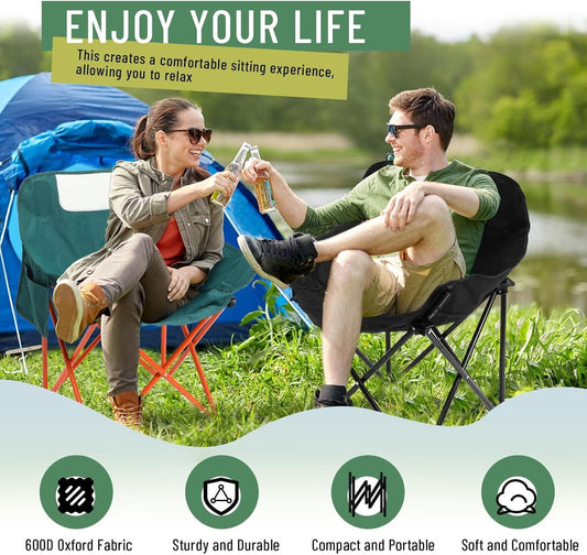 2 Pack Compact Camping Chairs Portable Folding For Outside With Carry Bag Lightweight Moon Chairs For Travel Picnic Hiking Beach Fishing, 600D Oxford, Supports 330lbs