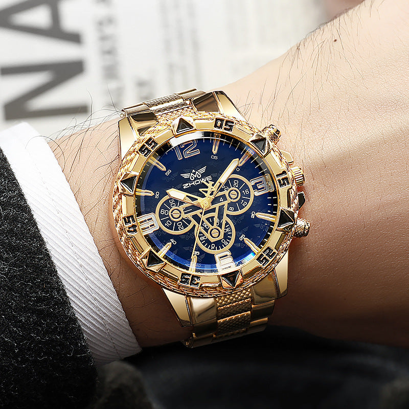 Reloj de cuarzo con correa de acero para hombre con luz azul
