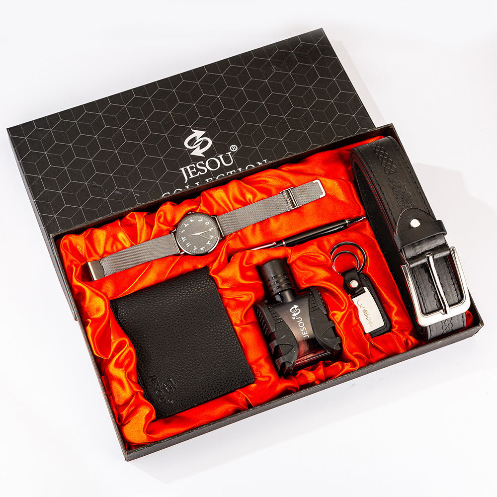 Boutique Set de regalo Cinturón Cartera Perfume Llavero esfera grande Reloj de cuarzo Bolígrafo