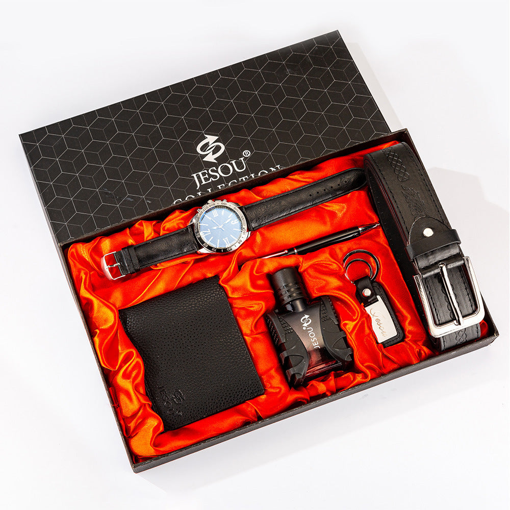 Boutique Set de regalo Cinturón Cartera Perfume Llavero esfera grande Reloj de cuarzo Bolígrafo