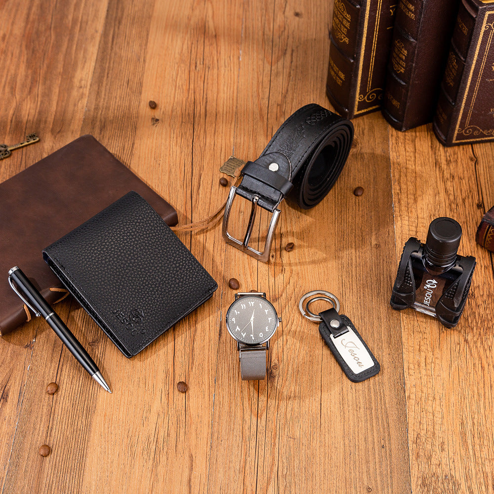 Boutique Set de regalo Cinturón Cartera Perfume Llavero esfera grande Reloj de cuarzo Bolígrafo