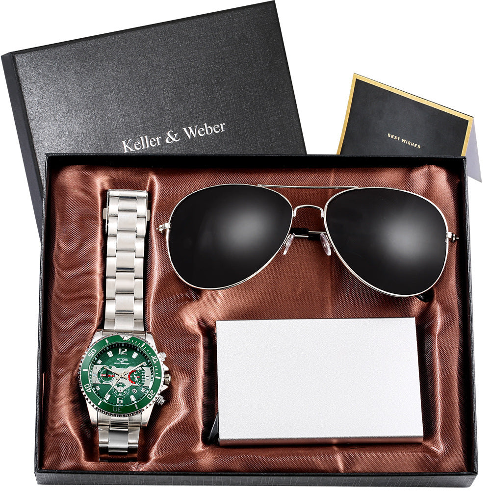 Reloj de cuarzo+Gafas de sol de regalo,tarjetero para hombre