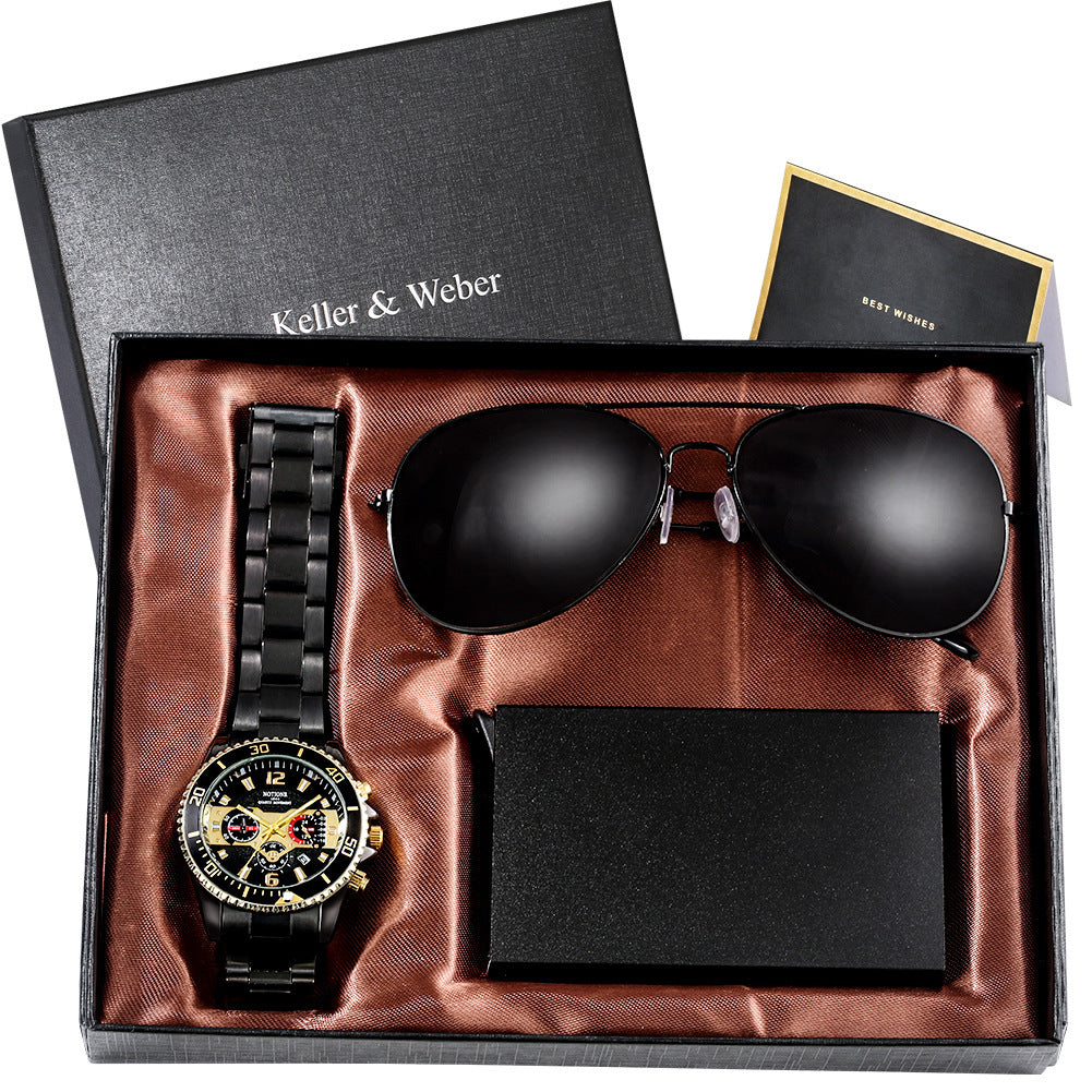 Reloj de cuarzo+Gafas de sol de regalo,tarjetero para hombre