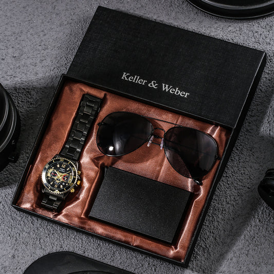 Reloj de cuarzo+Gafas de sol de regalo,tarjetero para hombre