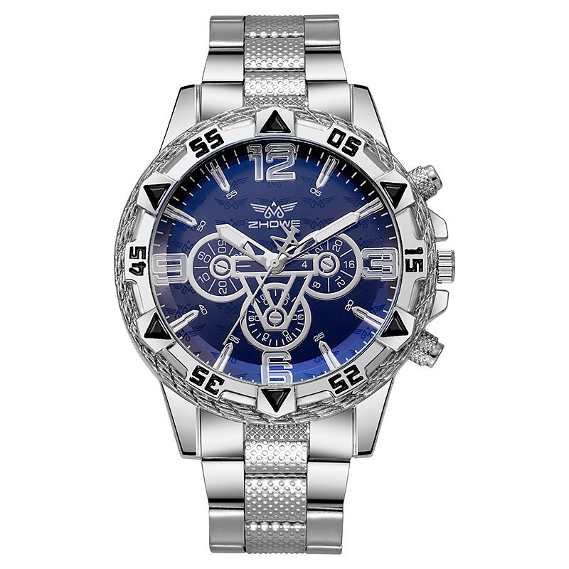 Reloj de cuarzo con correa de acero para hombre con luz azul