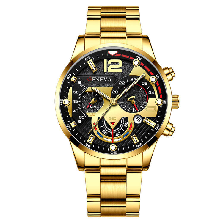 Conjunto de 2 pulseras de reloj de cuarzo con tres esferas de acero para hombre, estilo moderno y popular, ideal como regalo de San Valentín.
