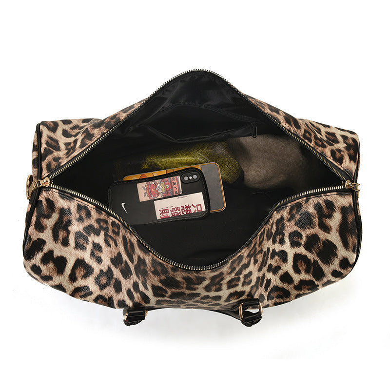 Bolso de mano en contraste con estampado de leopardo de gran capacidad, bolso de gimnasio de hombro