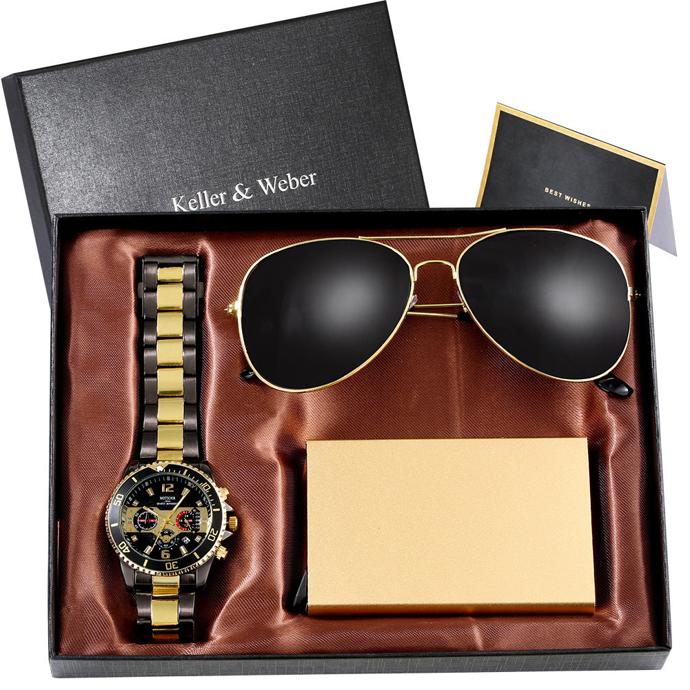 Reloj de cuarzo+Gafas de sol de regalo,tarjetero para hombre