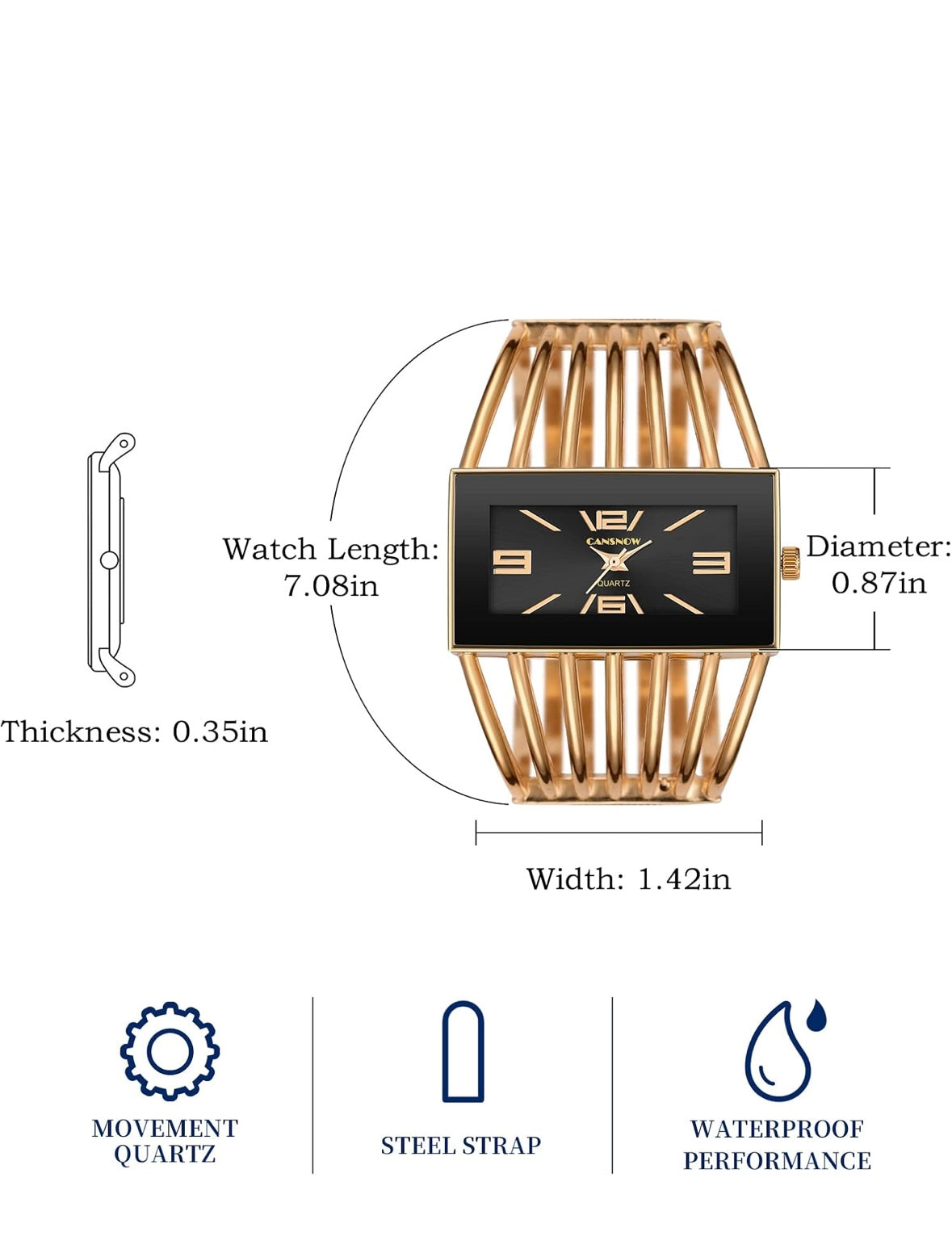 Reloj CANSNOW para mujer, de lujo, a la moda, de oro rosa, con pulsera, para vestir, femenino
