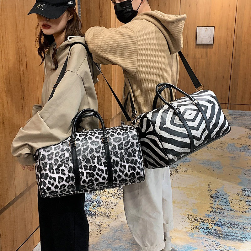 Bolso de mano en contraste con estampado de leopardo de gran capacidad, bolso de gimnasio de hombro