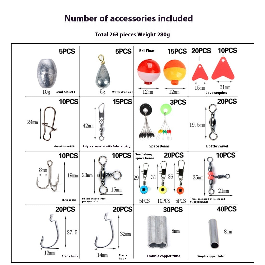 Copper Tube Sinker 263 Pieces Fishing Accessories Suit