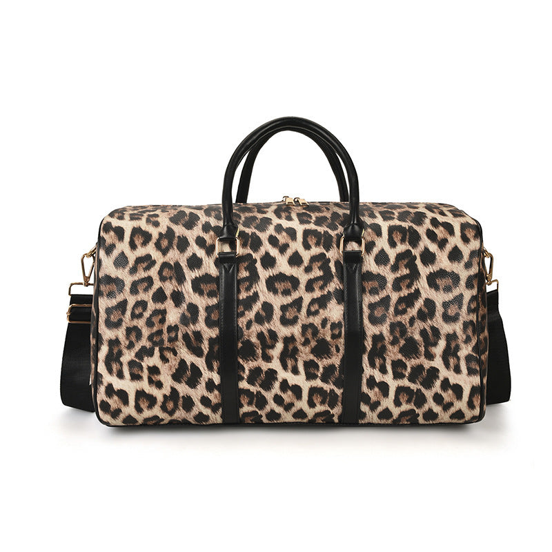 Bolso de mano en contraste con estampado de leopardo de gran capacidad, bolso de gimnasio de hombro