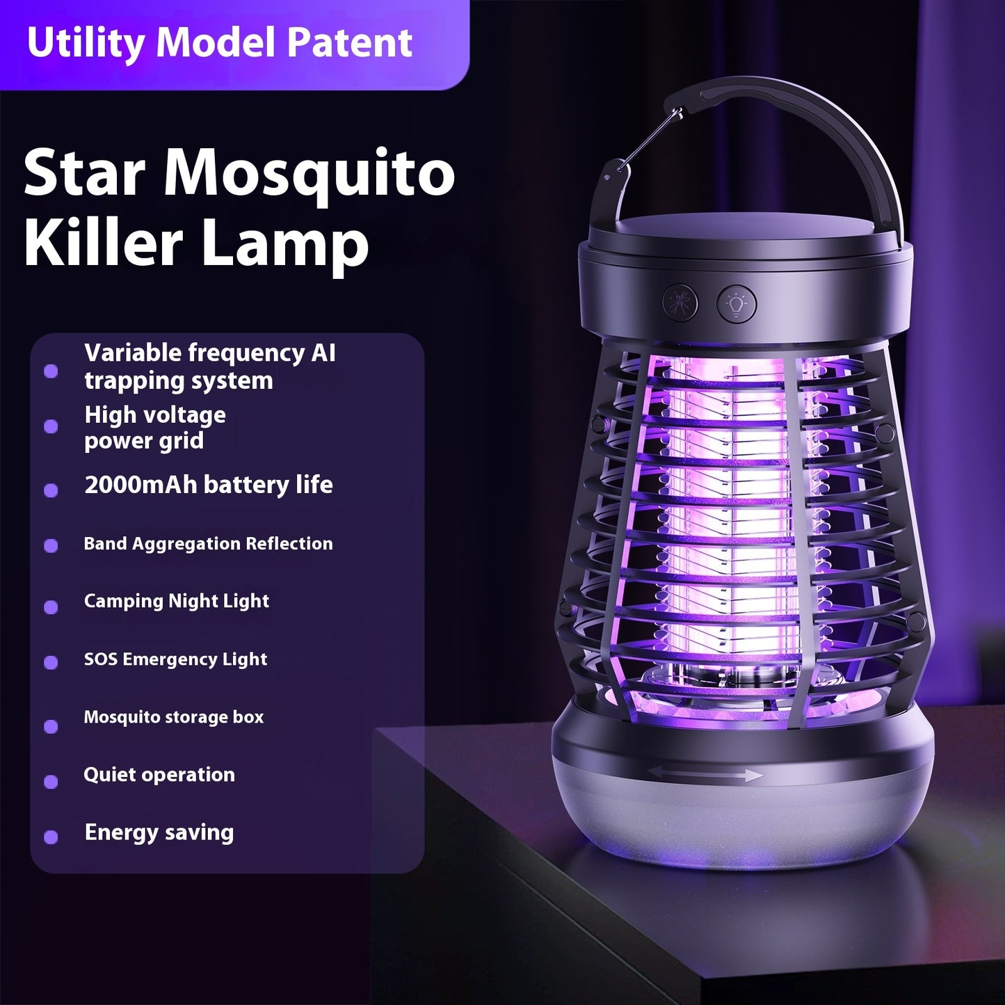 Lámpara asesina de mosquitos 2 en 1, atrapamoscas eléctrico, asesino de mosquitos eléctrico recargable USB, trampa eléctrica para moscas con luz nocturna, luz de emergencia, terraza asesina de mosquitos, camping