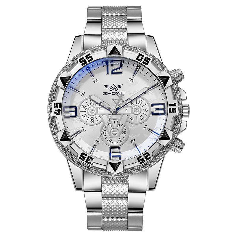 Reloj de cuarzo con correa de acero para hombre con luz azul