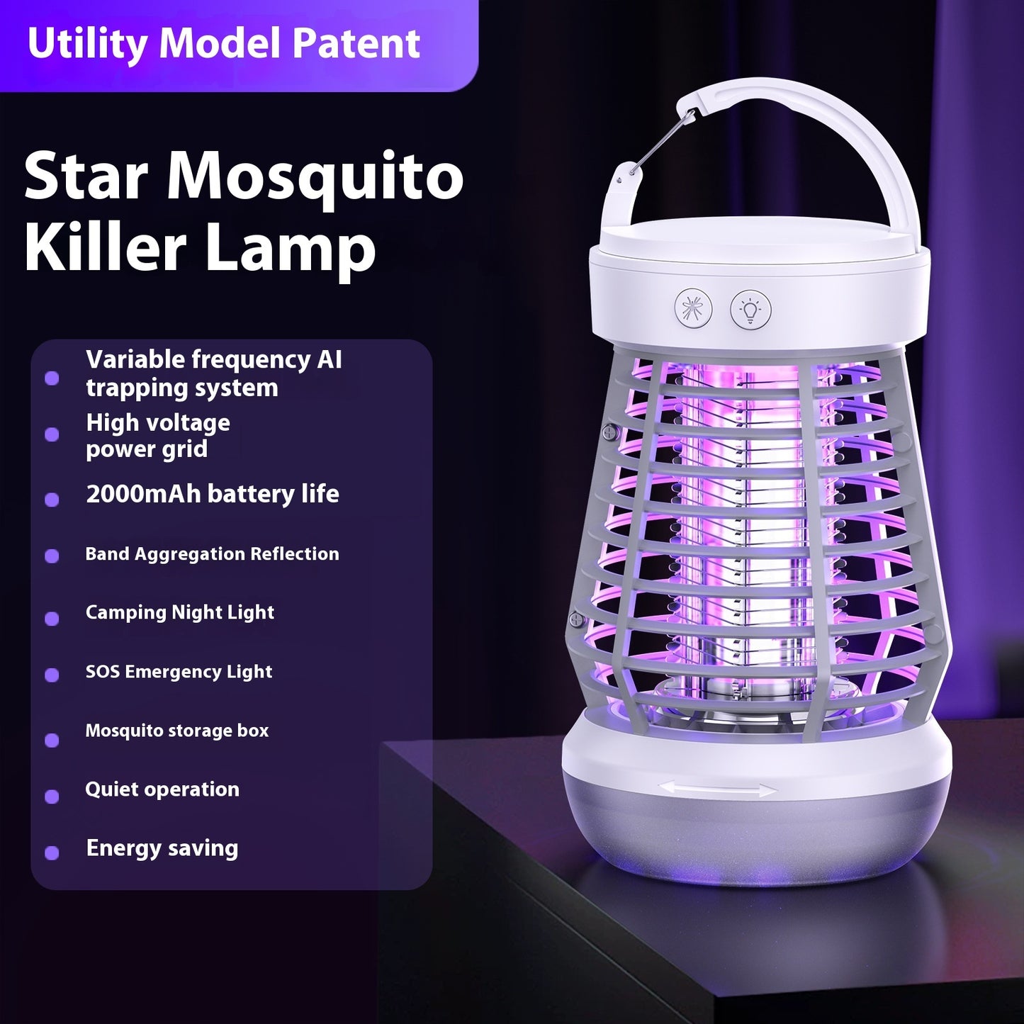 Lámpara asesina de mosquitos 2 en 1, atrapamoscas eléctrico, asesino de mosquitos eléctrico recargable USB, trampa eléctrica para moscas con luz nocturna, luz de emergencia, terraza asesina de mosquitos, camping