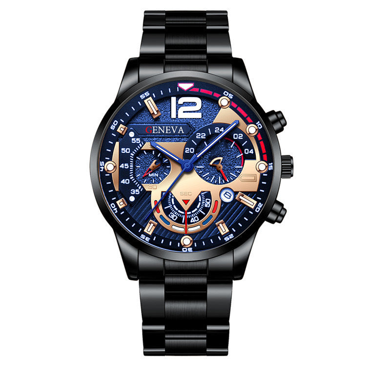 Conjunto de 2 pulseras de reloj de cuarzo con tres esferas de acero para hombre, estilo moderno y popular, ideal como regalo de San Valentín.