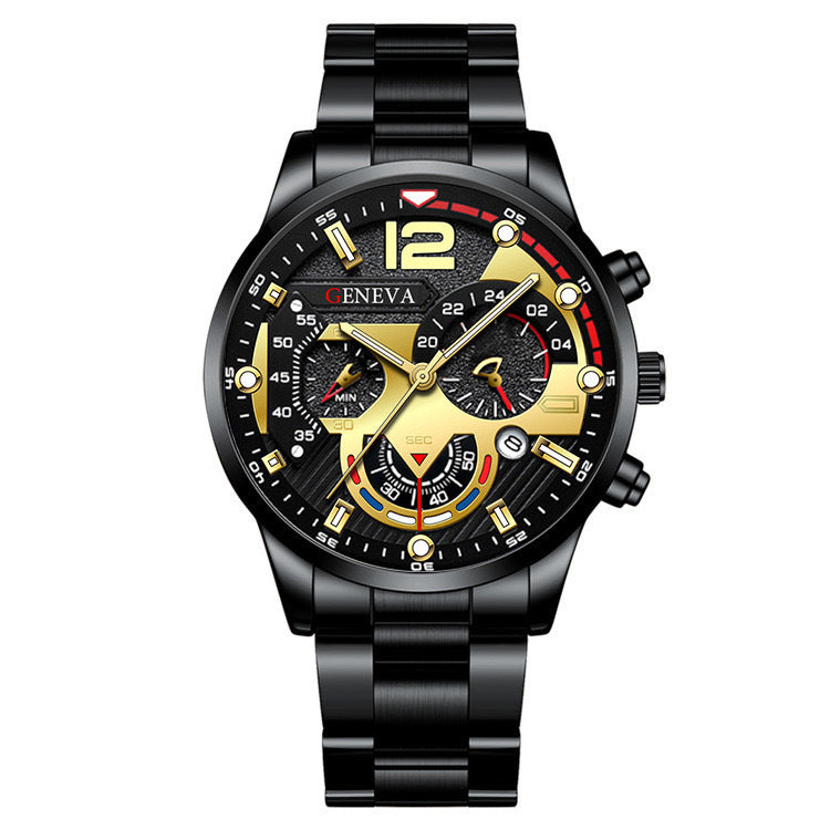 Conjunto de 2 pulseras de reloj de cuarzo con tres esferas de acero para hombre, estilo moderno y popular, ideal como regalo de San Valentín.